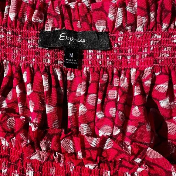 Express women’s size M casual top, elastic neckline pink with dots - Picture 3 of 8